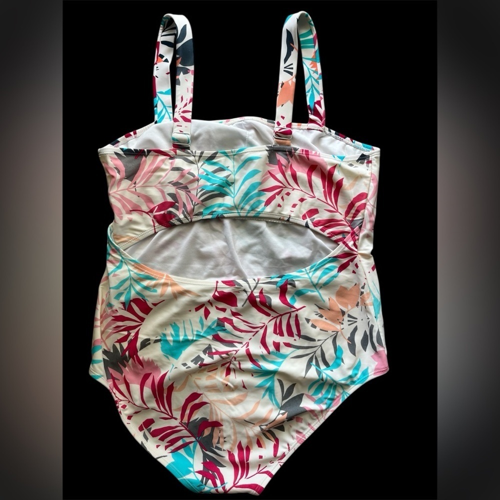 Eddie Bauer Swimsuit Tropical Leaf Pattern Open Back Peekhole Women’s Sz XL - Picture 8 of 15